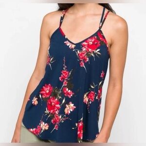 Papermoon Basima Back Navy Floral Top: M